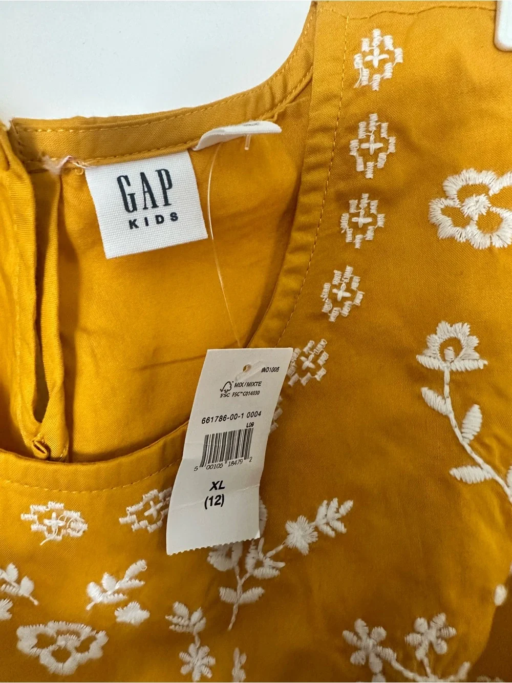 GAP Girls Mustard Embroidered Flutter-Sleeve Dress